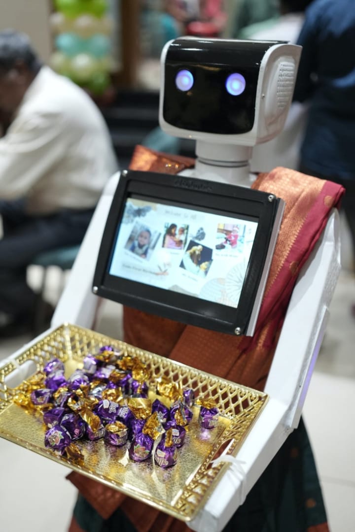 Humanoid greeting guests